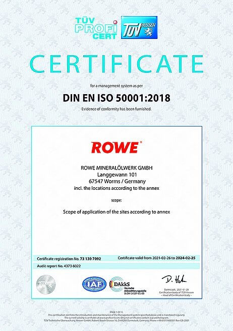 Certificate ROWE ISO-50001