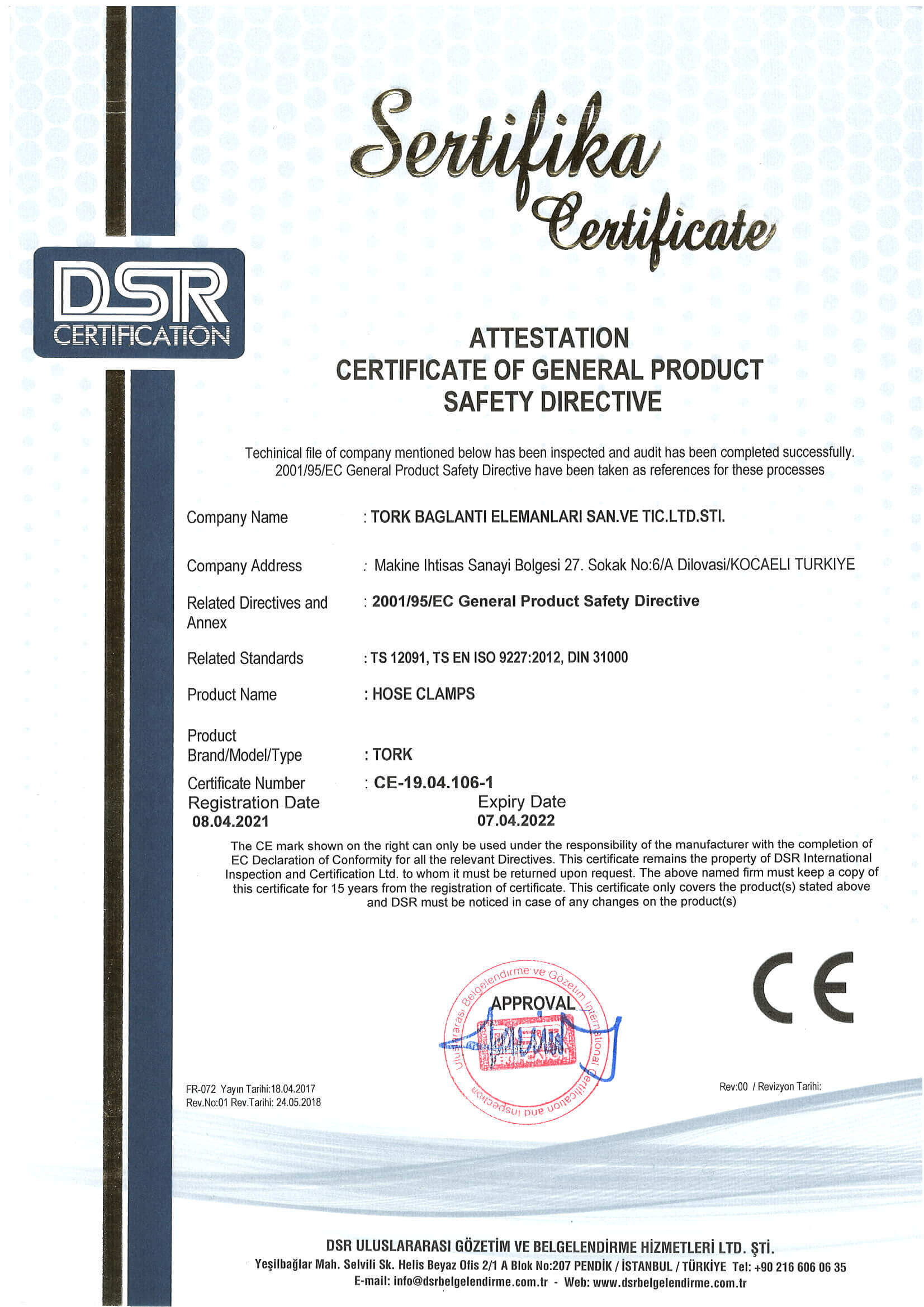 Certificate TORK of general product Safety